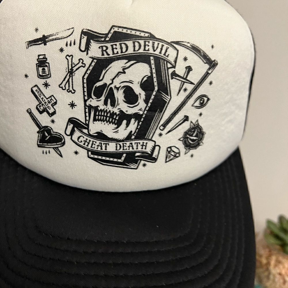‎NWOT Red Devil Cheat Death SnapBack trucker hat. - Picture 2 of 6